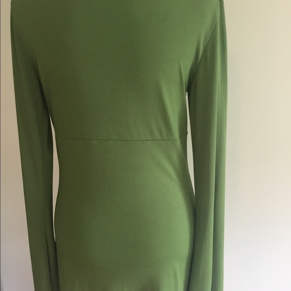 Green colored pull-on top with low cut neck with ruching center, long sleeves. - Picture 6 of 6